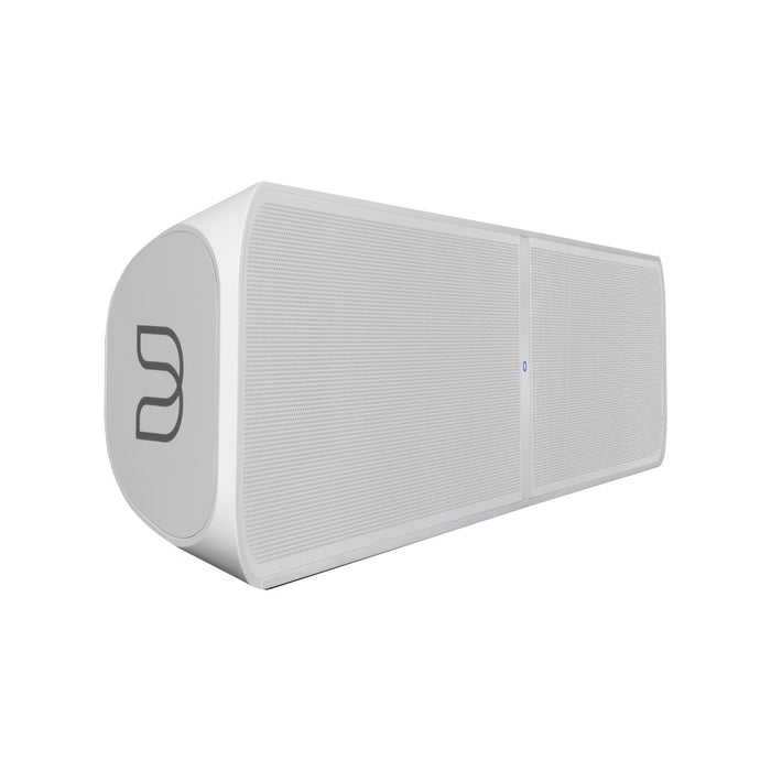 White rectangular device with a brand logo on a white background
