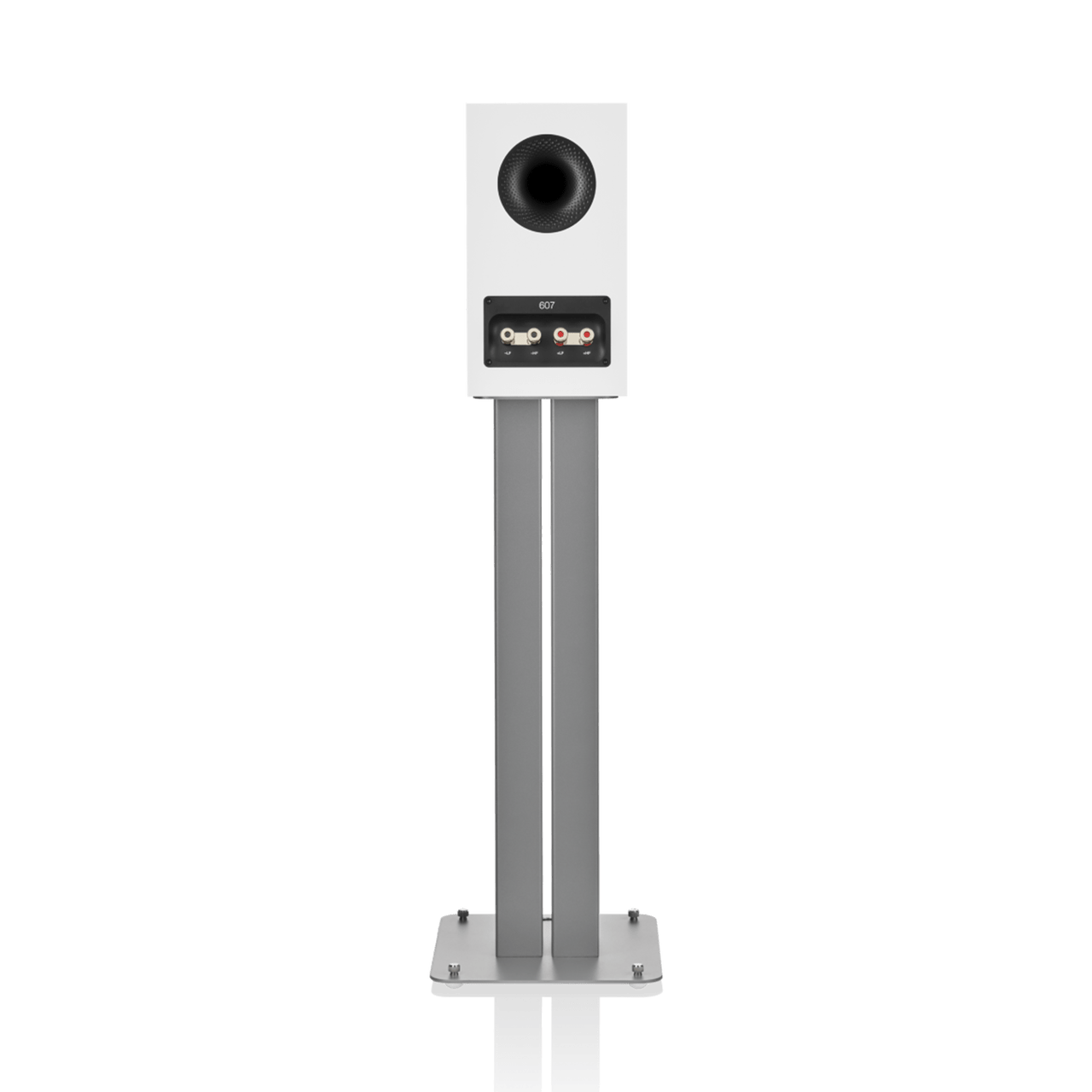 White speaker with a stand on a white background