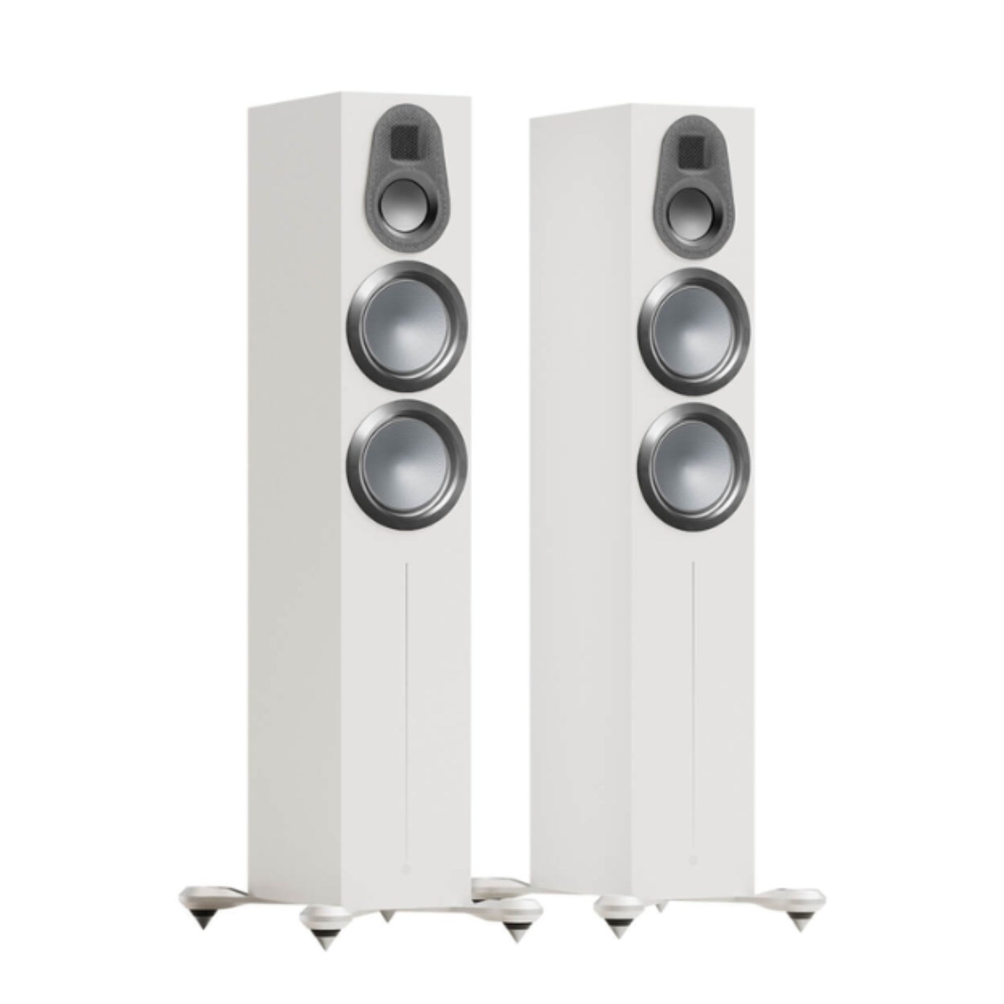 pair of monitor audio gold 300 6g floorstanding speakers in white