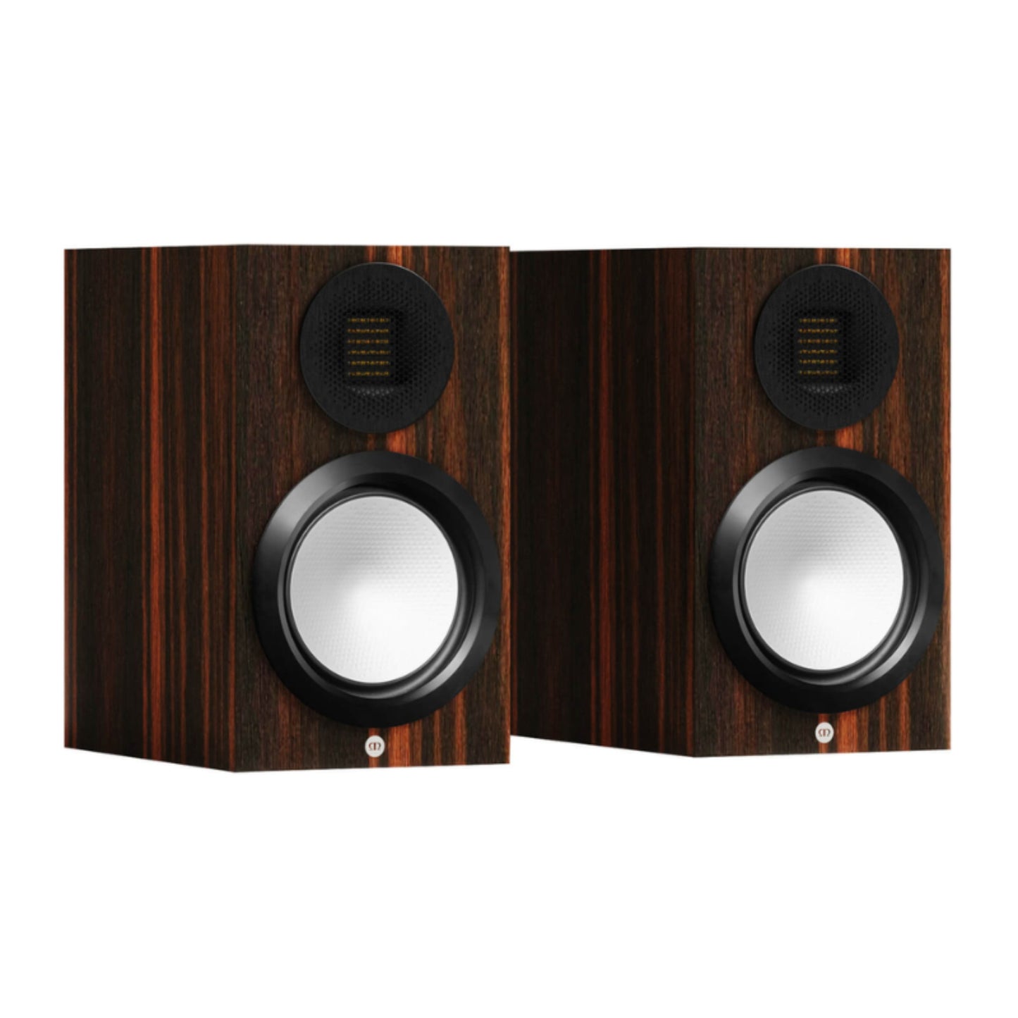 pair of monitor audio gold 50 6g bookshelf speakers in dark walnut