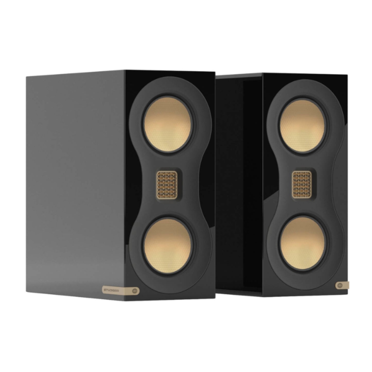 pair of monitor audio studio 89 bookshelf speakers