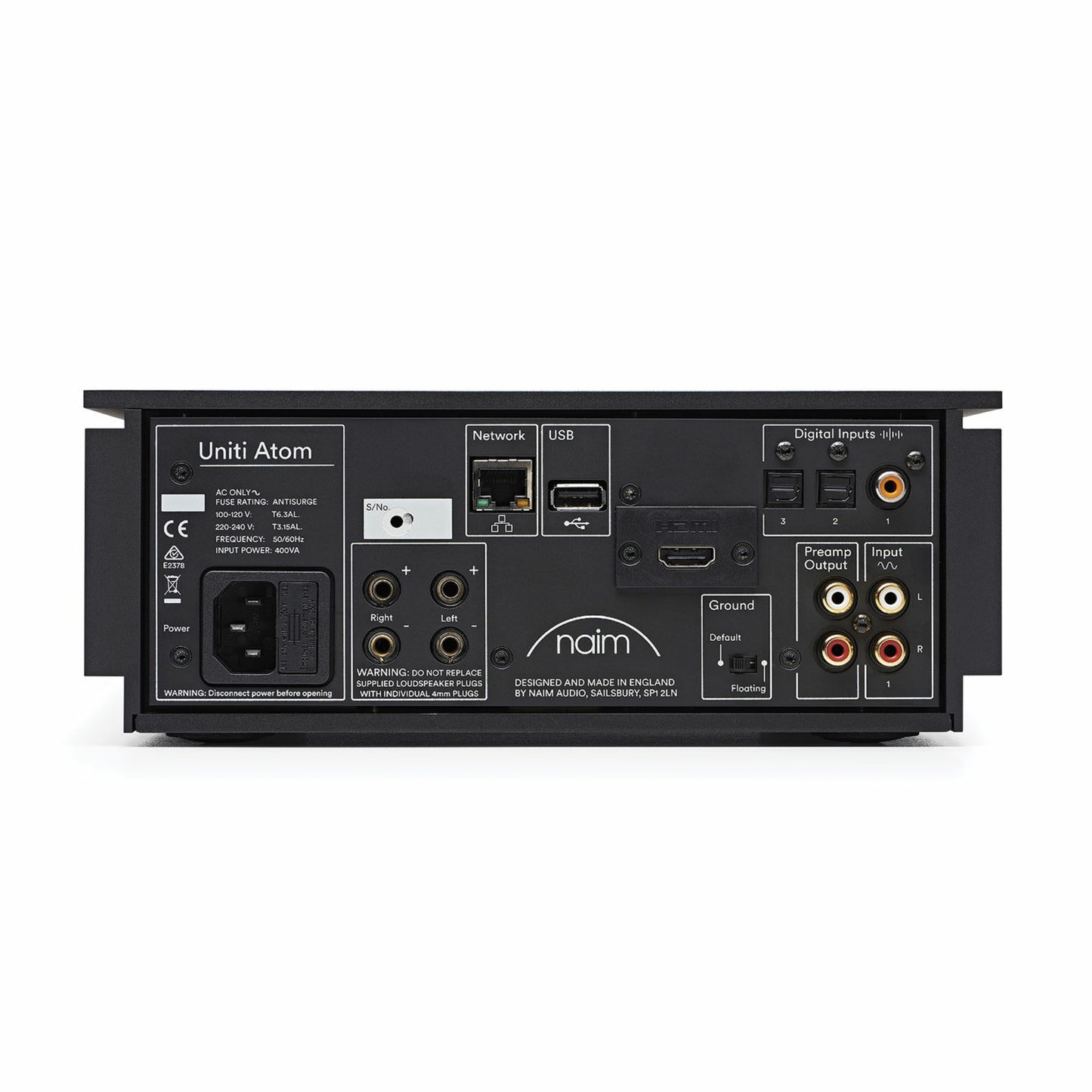 back panel of naim uniti atom streaming amplifier