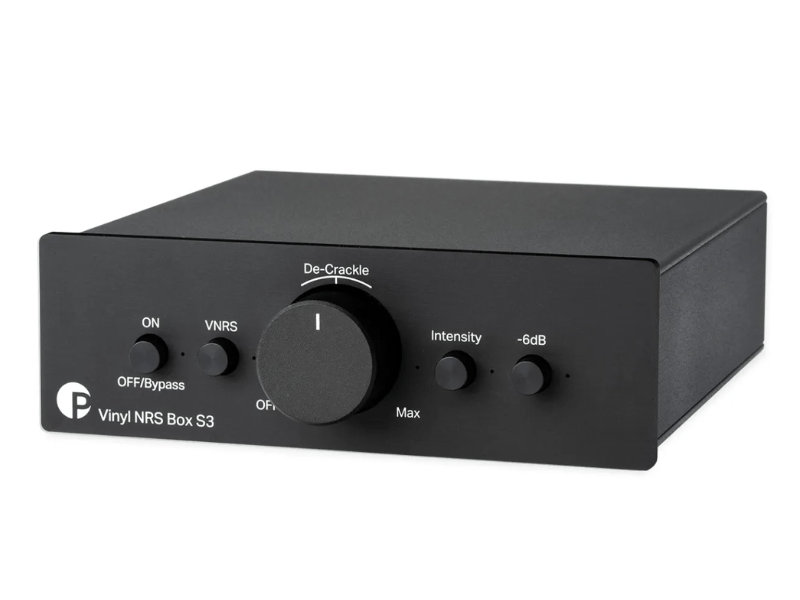 Black audio processing device with control knobs on a white background