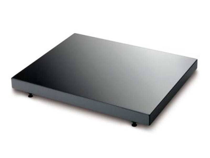 Black platform scale on a white background