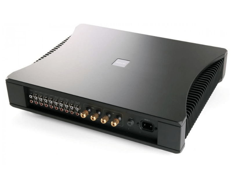 Black electronic device with multiple ports on a white background