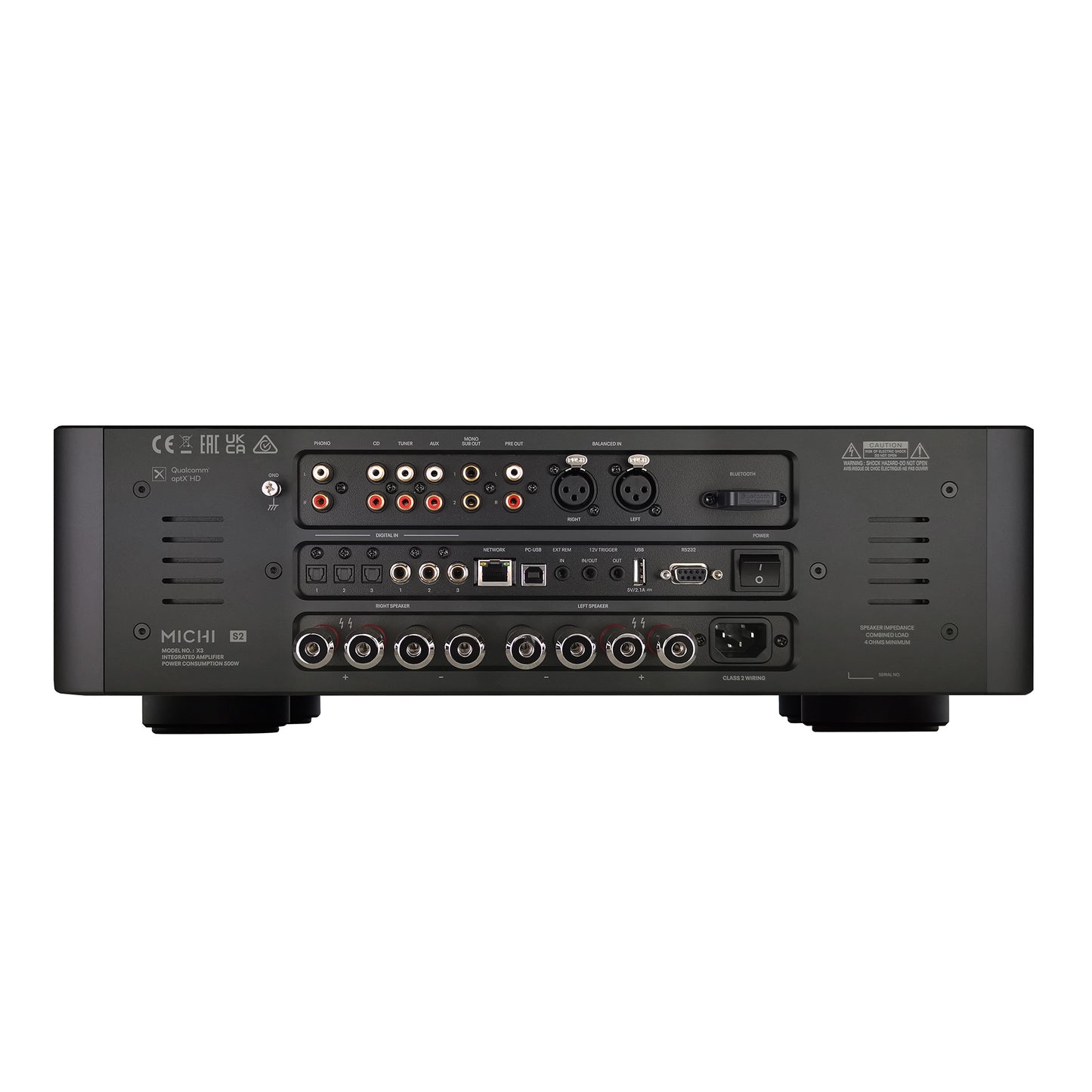 back panel of rotel michi x3 series 2 integrated amp
