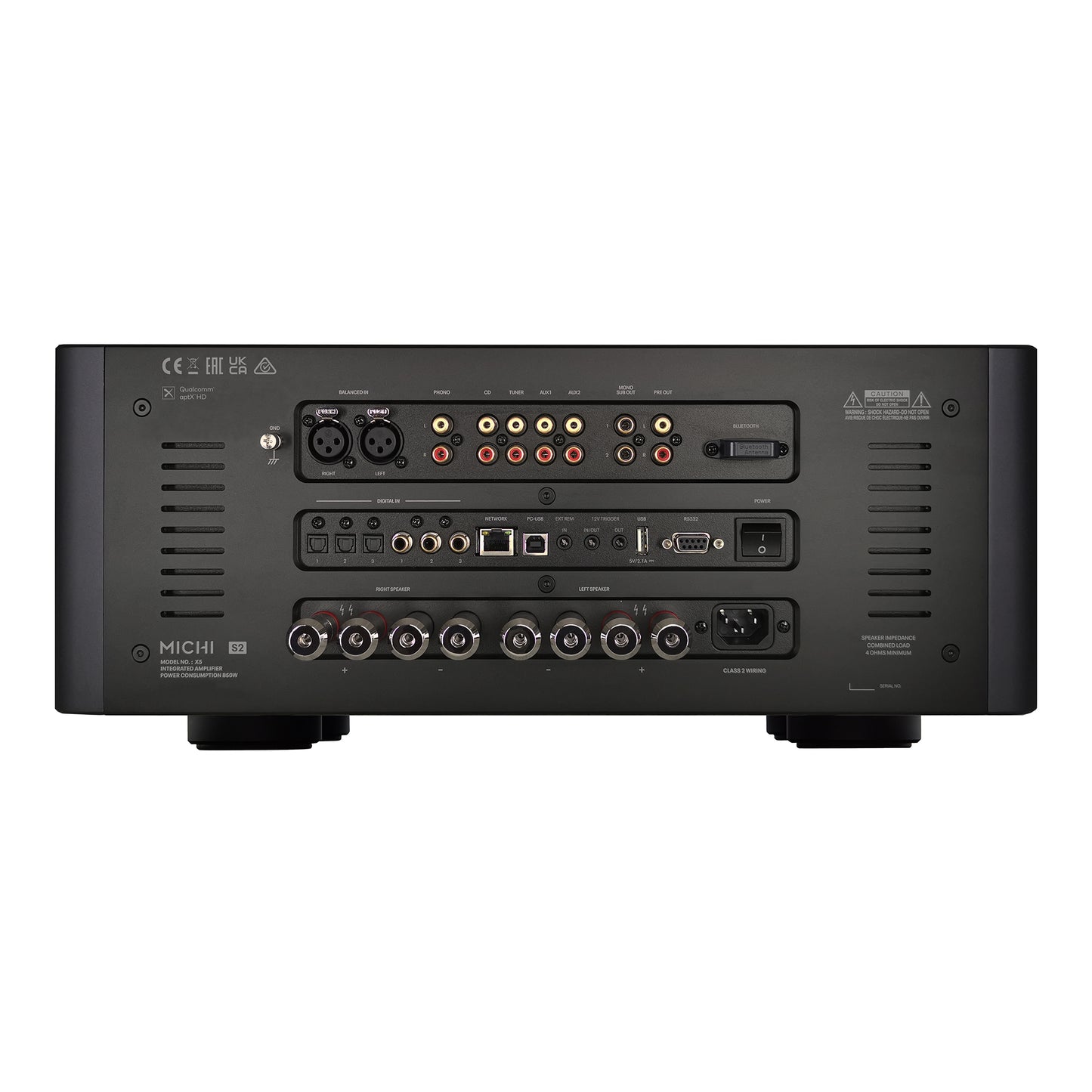 back panel of rotel michi x5 series 2 integrated amp