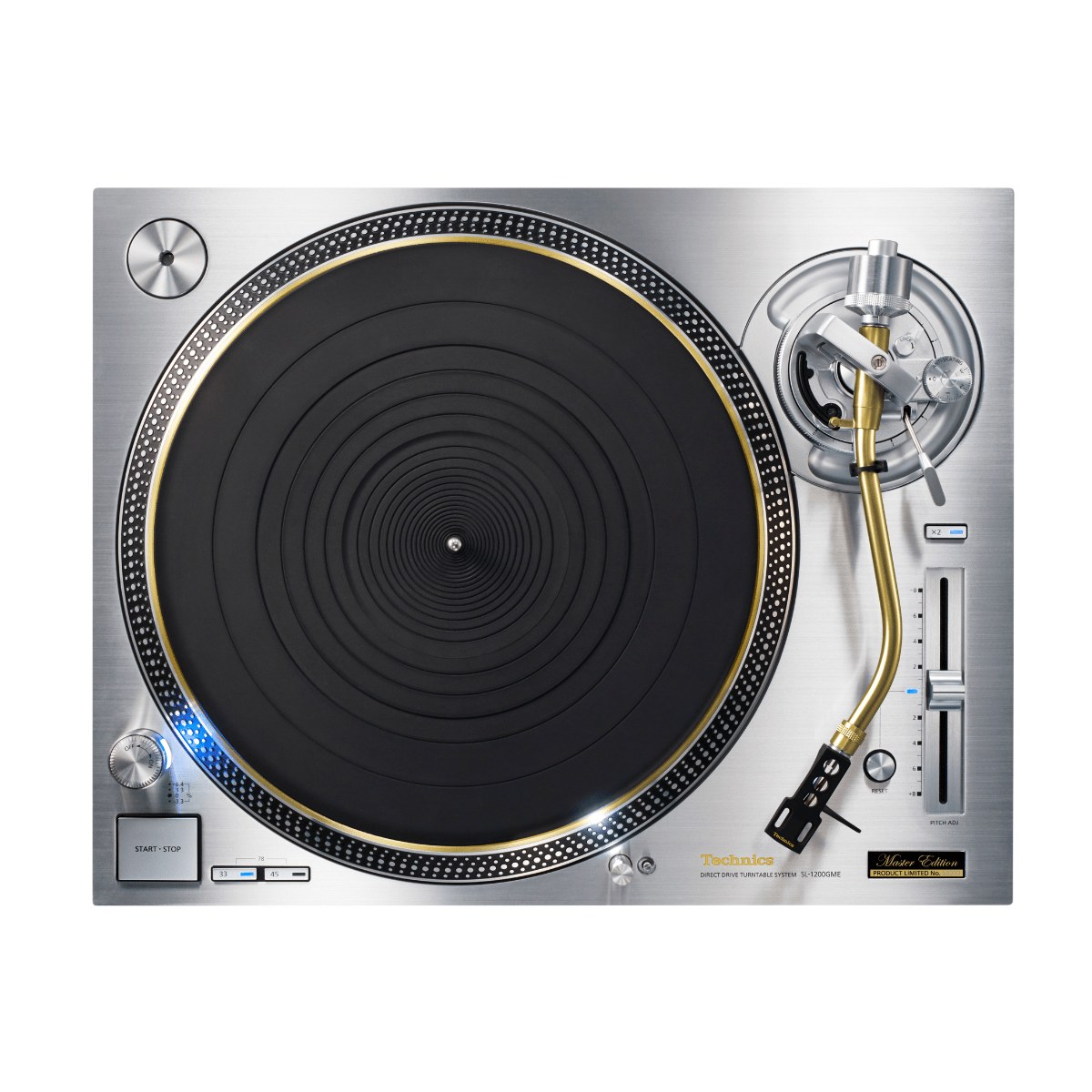 technics sl1200gme silver turntable top view