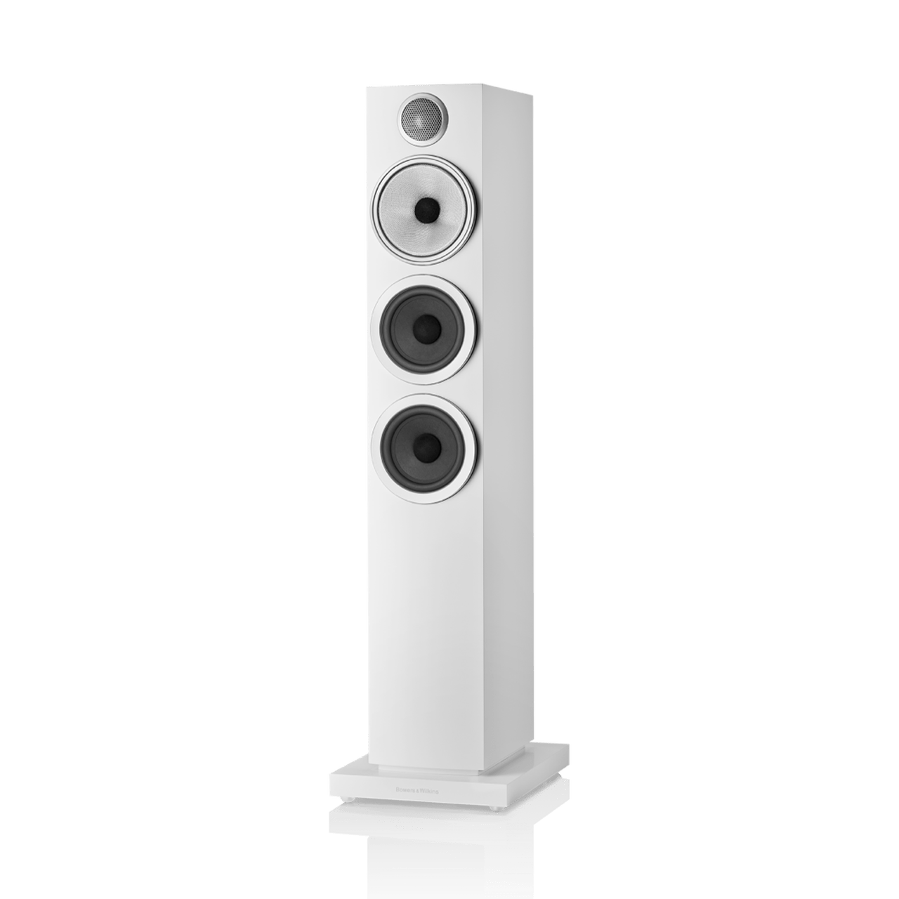 White floor-standing speaker on a white background