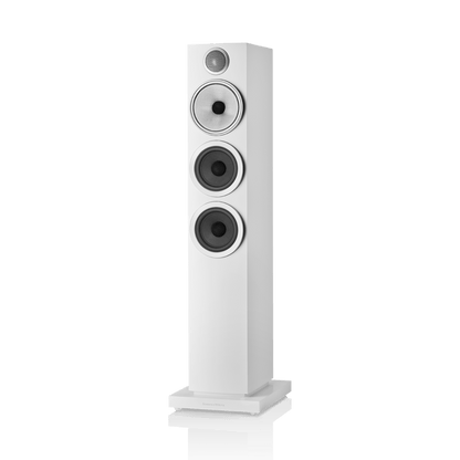 White floor-standing speaker on a white background