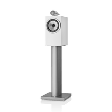 White speaker with metal stand on a white background