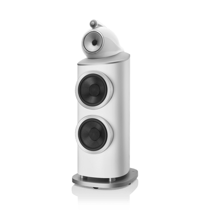 White speaker with black drivers on a white background