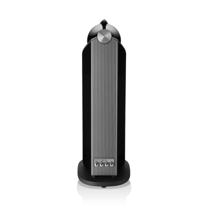 Black and silver cylindrical product on a white background