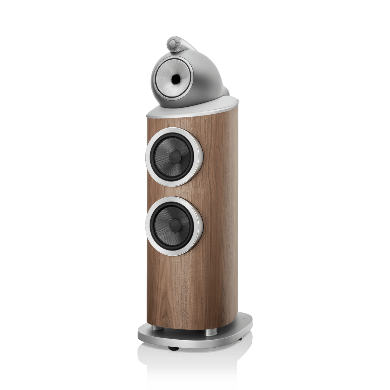 Wooden speaker with gray top on a white background