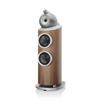 Wooden speaker with gray top on a white background