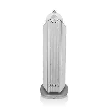Tall cylindrical electronic device on a white background