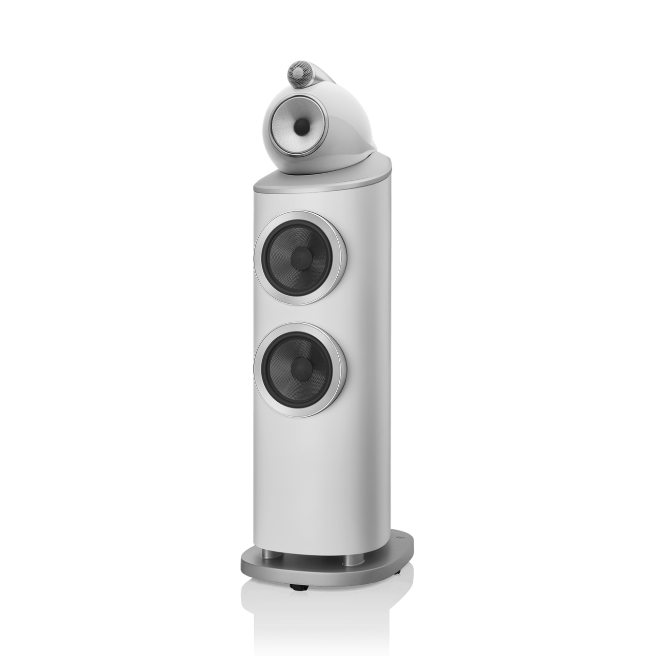 White speaker with two circular speakers on a white background