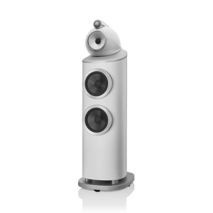 White speaker with two circular speakers on a white background