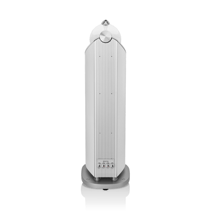 Tall white tower with a small round base on a white background