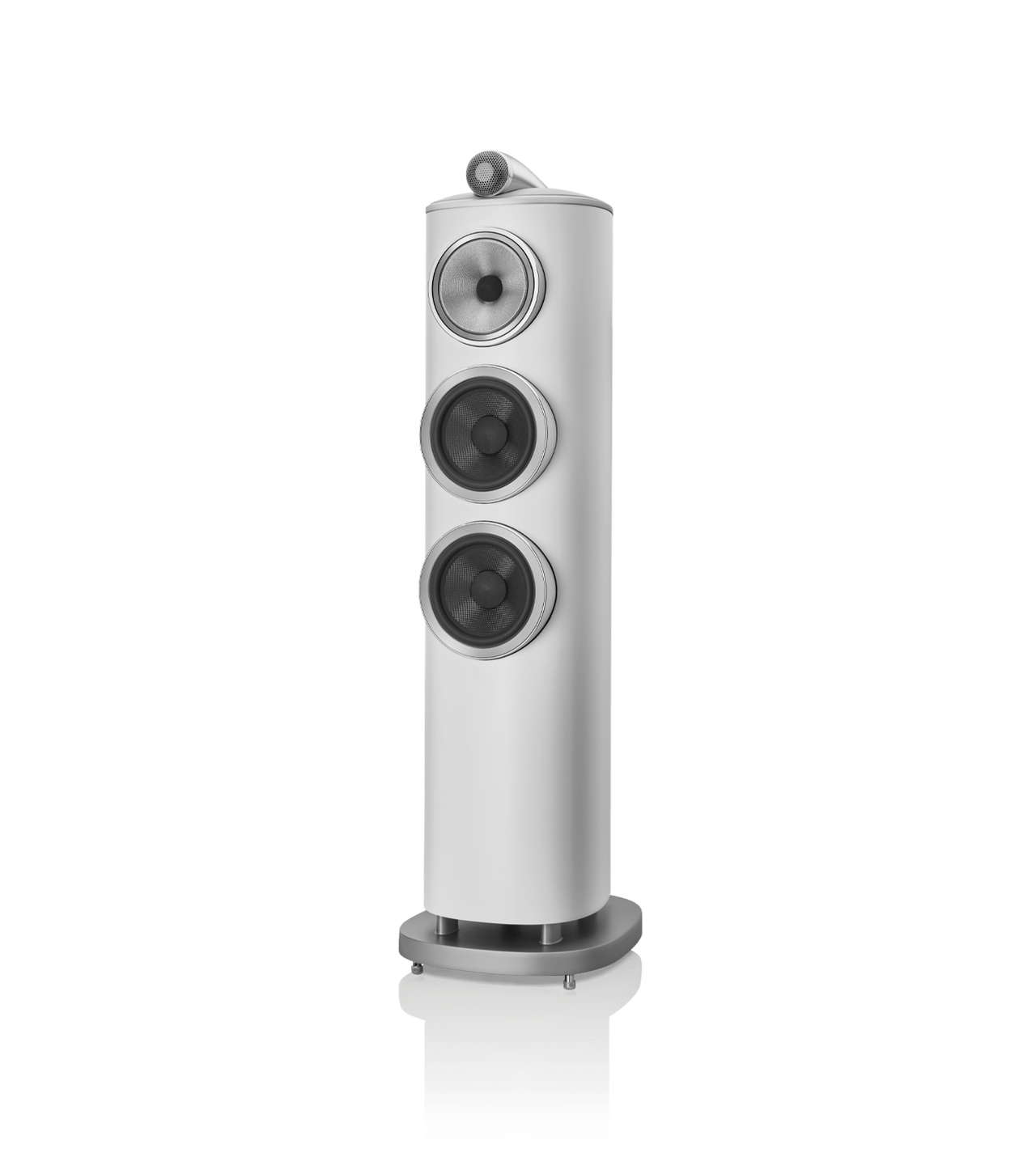 White floor-standing speaker on a white background