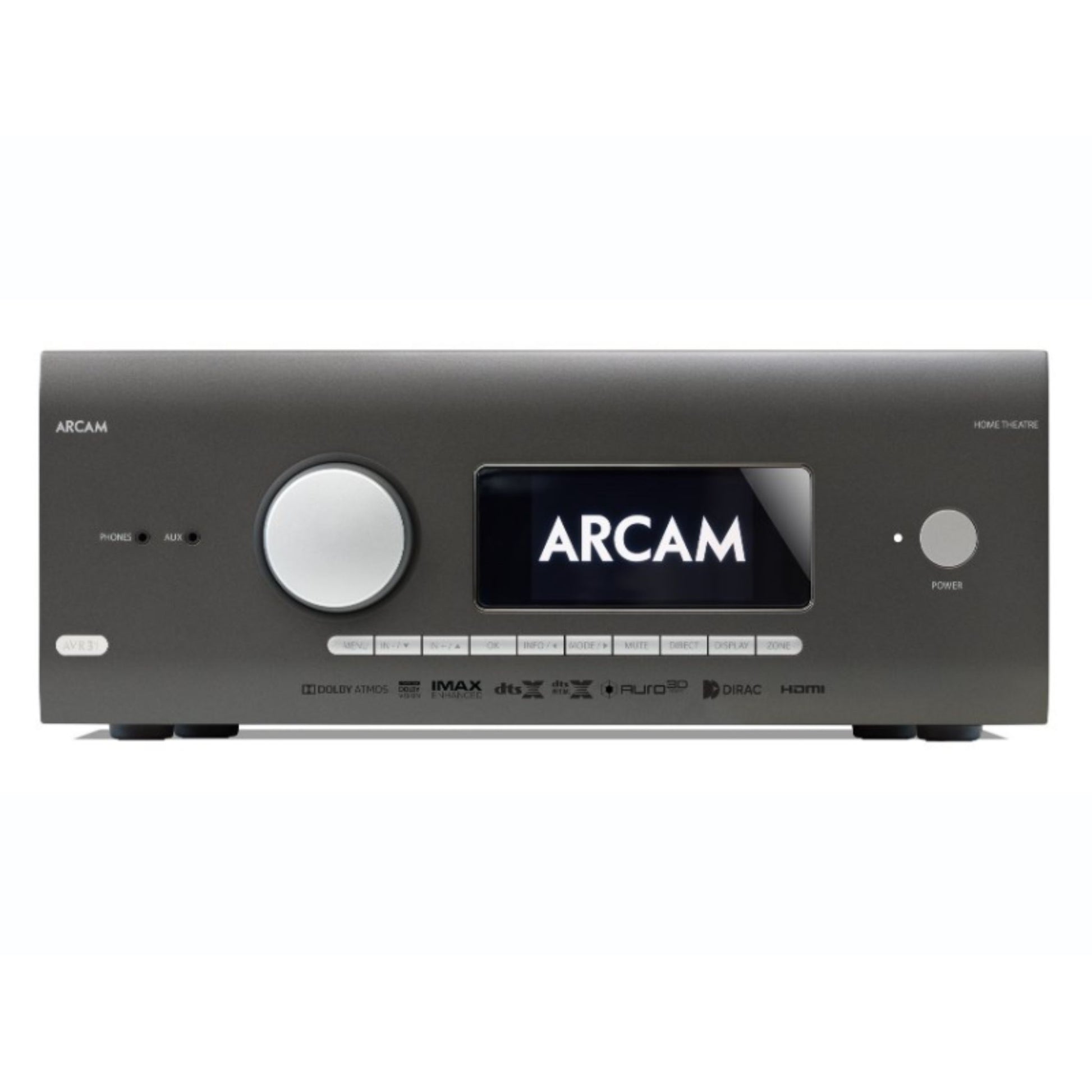 Gray Arcam AVR31 HDMI 2.1 Class G AV Receiver front view