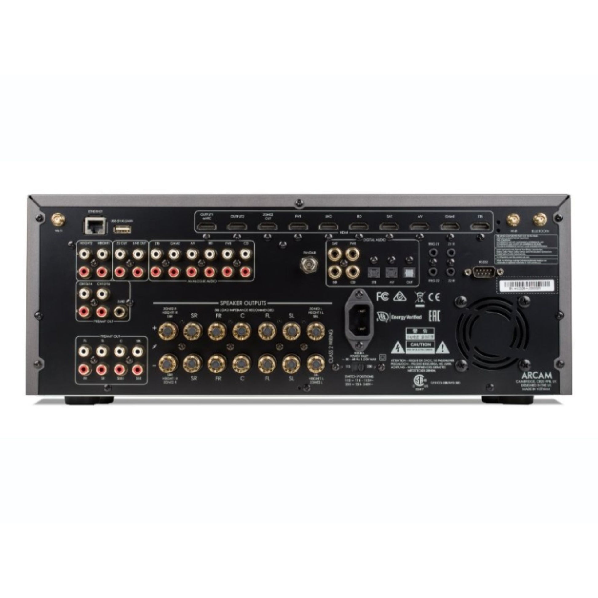 Gray Arcam AVR31 HDMI 2.1 Class G AV Receiver back view