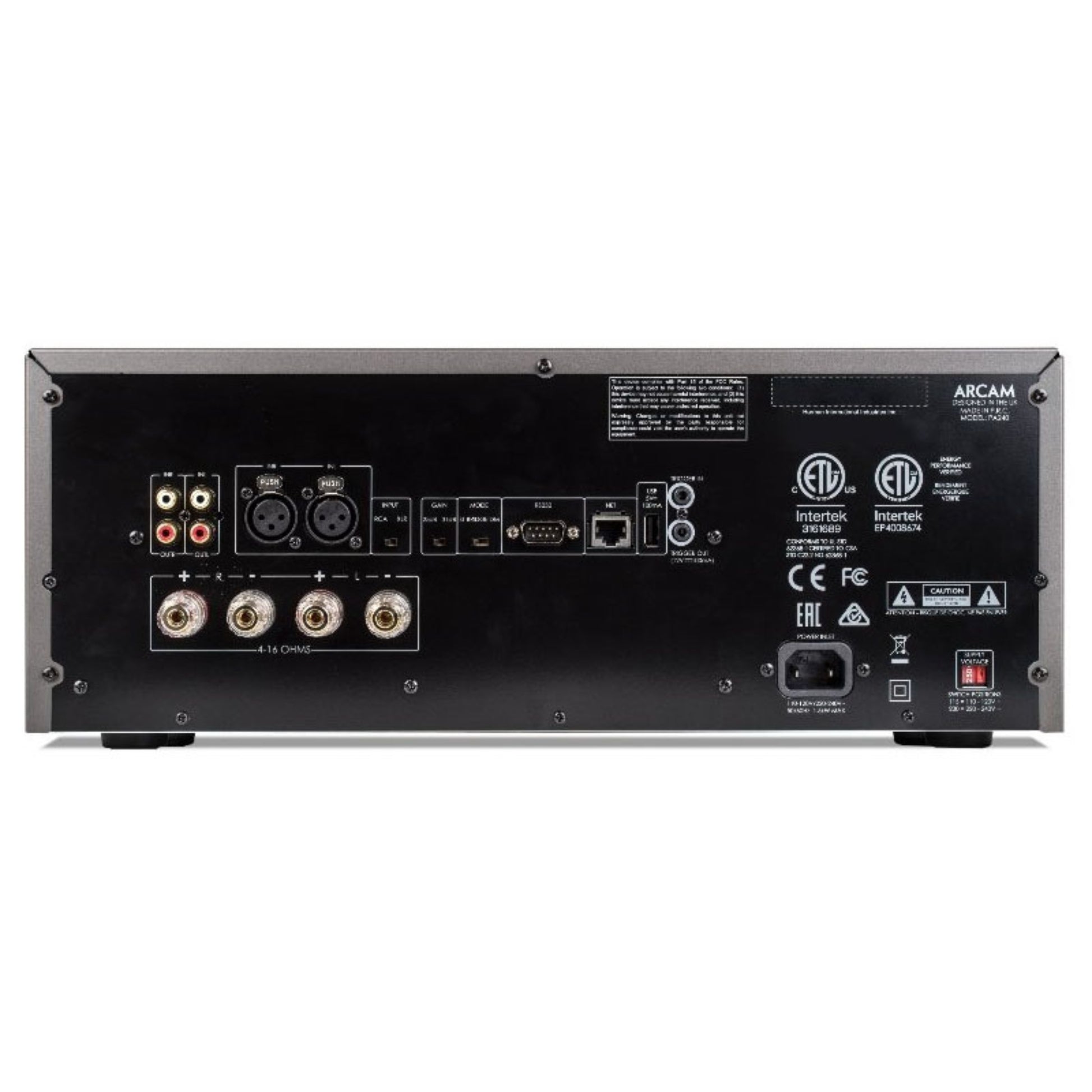 Gray Arcam PA240 Class G Power Amplifier back view