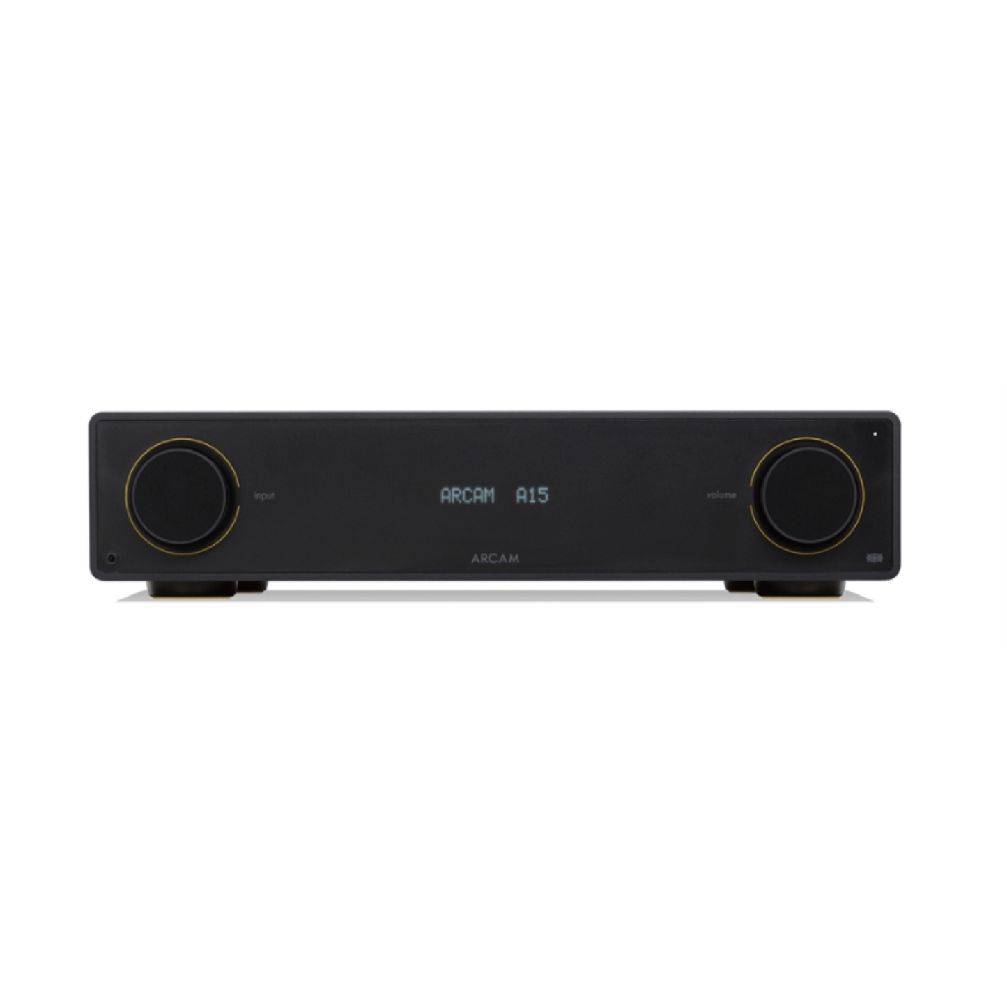 Black Arcam A15 Integrated Amplifier front view
