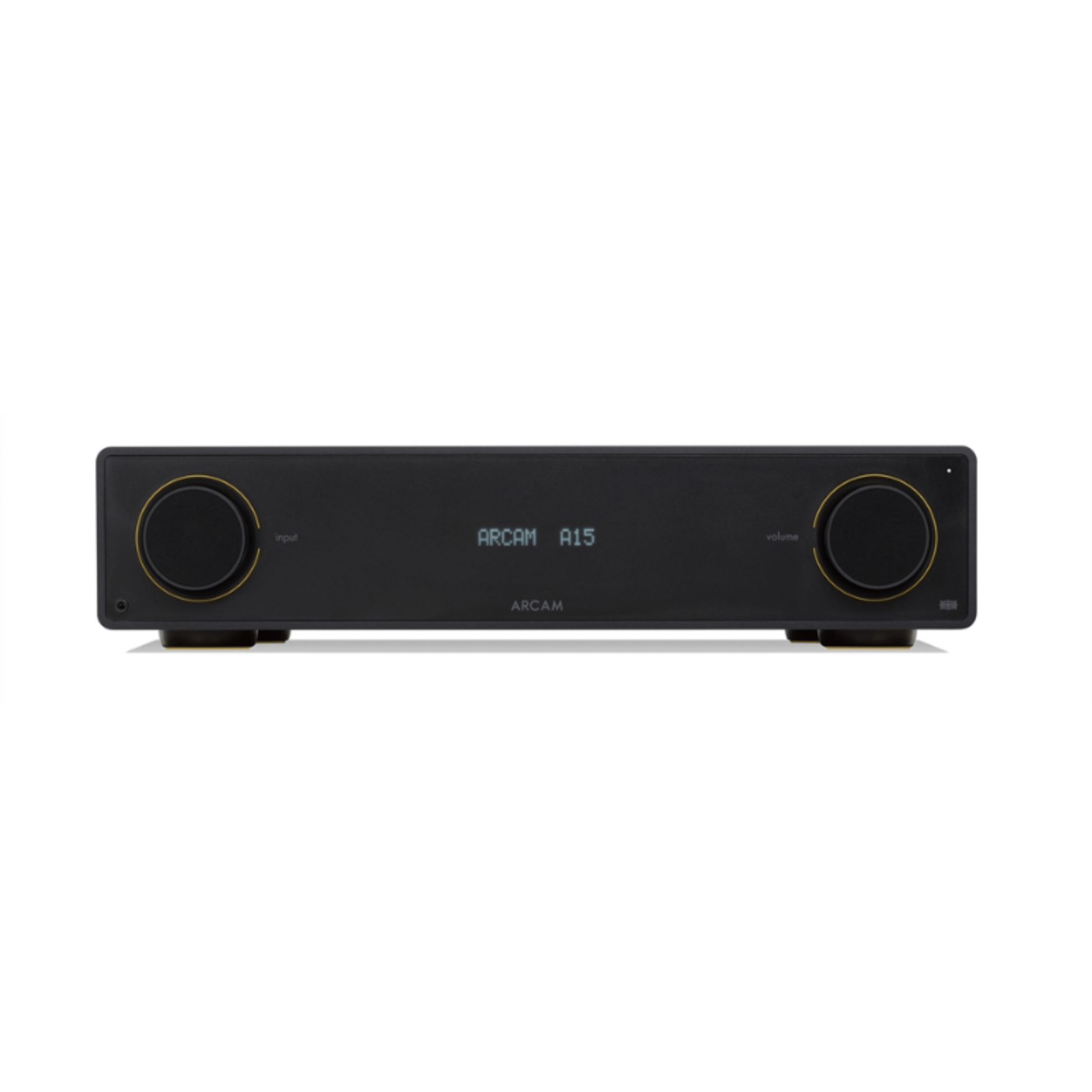Black Arcam A15 Integrated Amplifier front view
