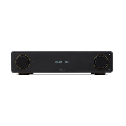 Black Arcam A15 Integrated Amplifier front view
