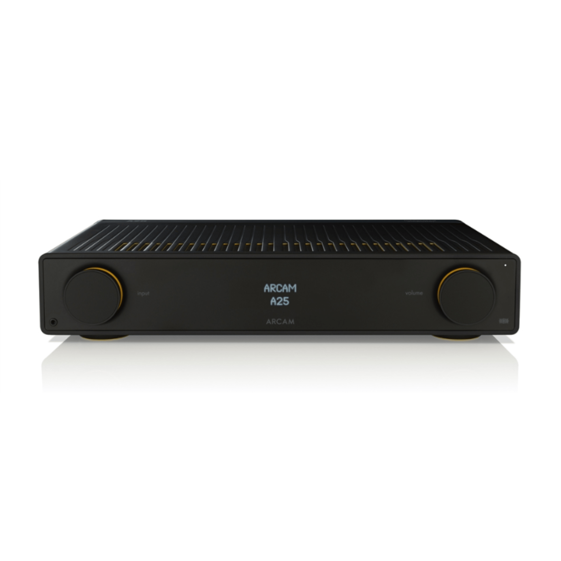 Black Arcam_a25_integrated_amplifier front view