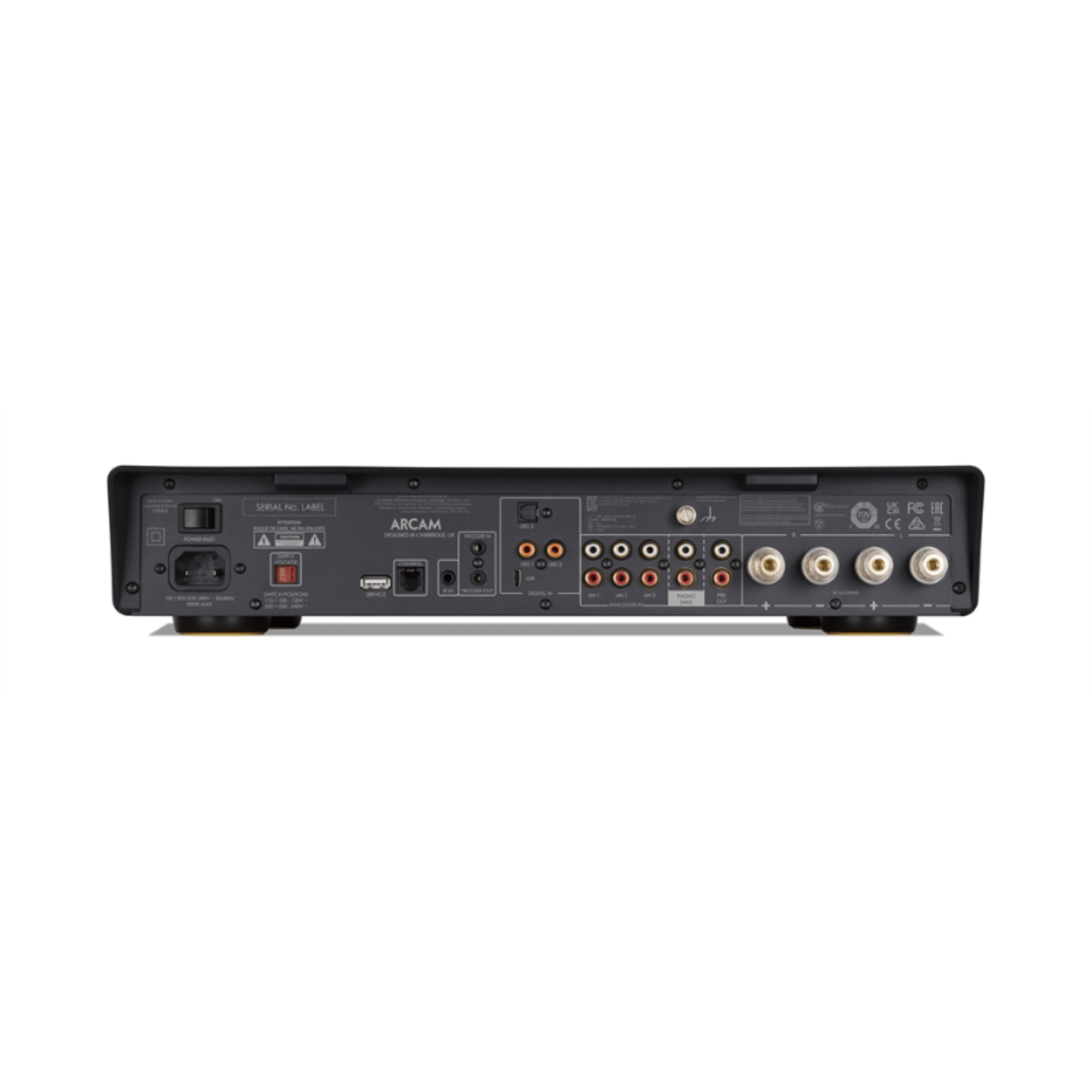 Black Arcam_a25_integrated_amplifier back view