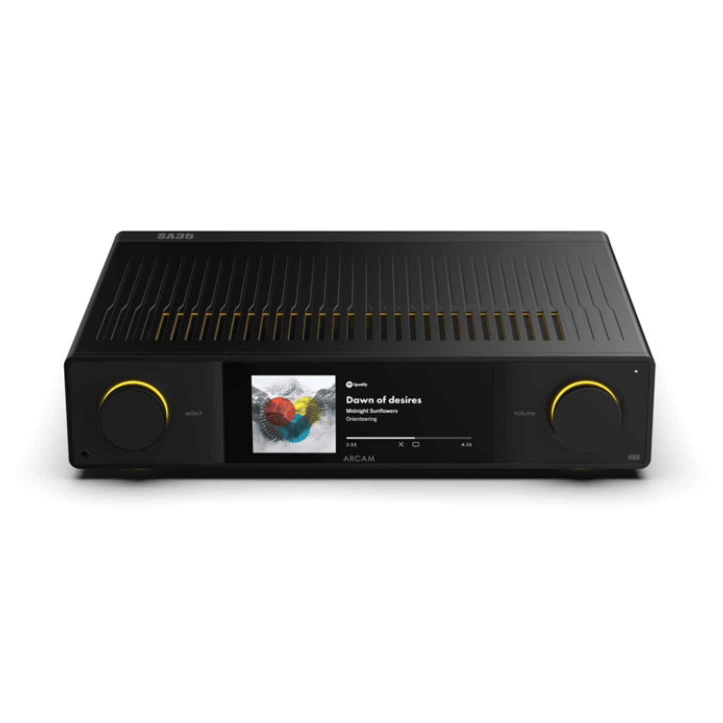 Black Arcam SA35 Streaming Integrated Amplifier Top view