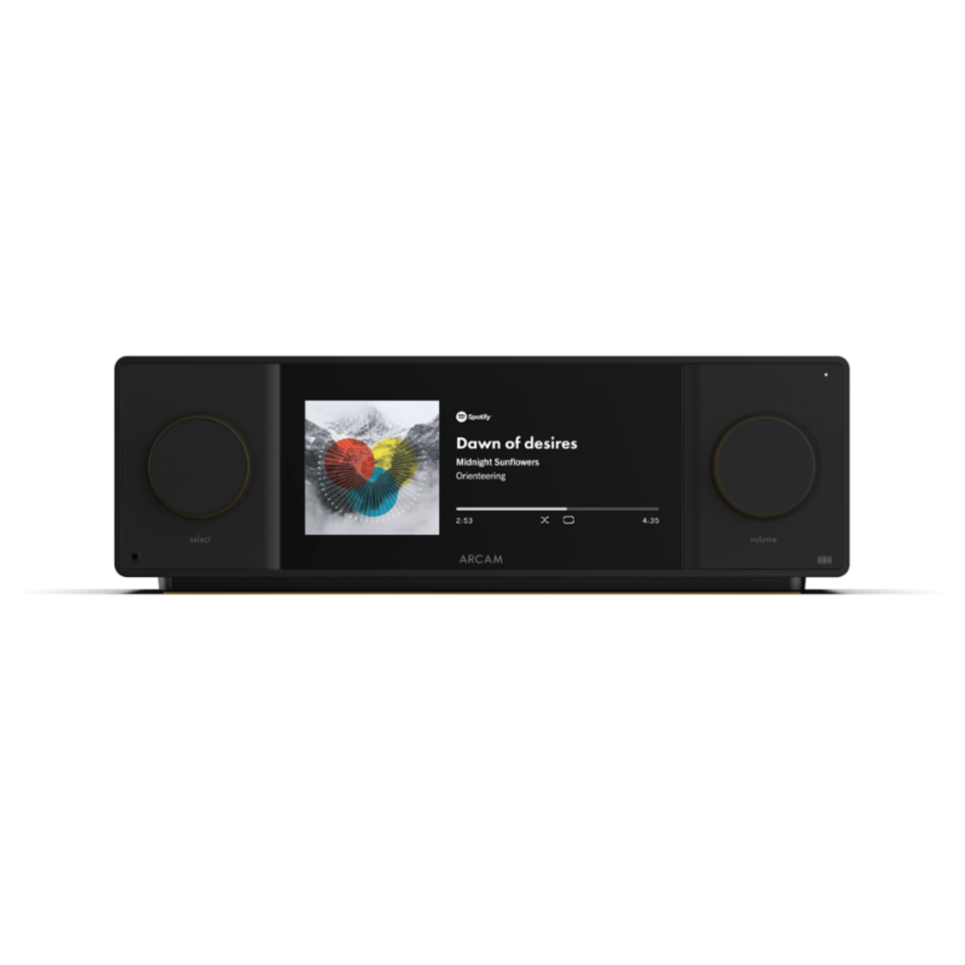 Black Arcam SA45 Streaming Integrated Amplifier front view