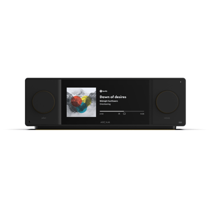 Black Arcam SA45 Streaming Integrated Amplifier front view