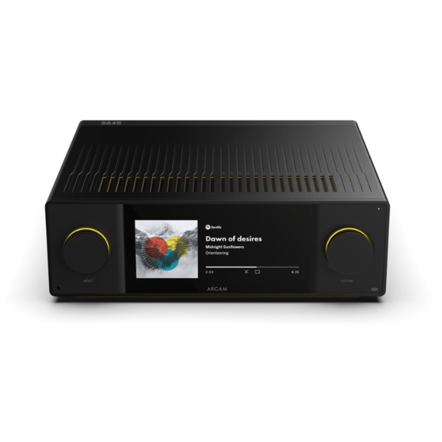 black Arcam_SA45_Streaming_Integrated_Amplifier top view