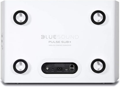Bluesound Pulse Sub+ wireless powered subwoofer on a white background