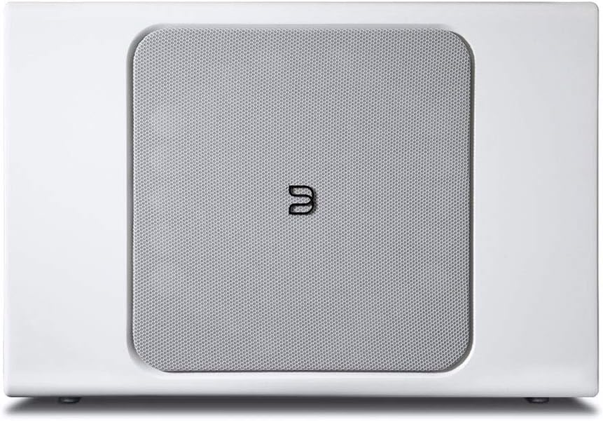 White speaker with a brand logo on a white background