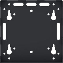 Black TV mount bracket with white mounting points on a black background