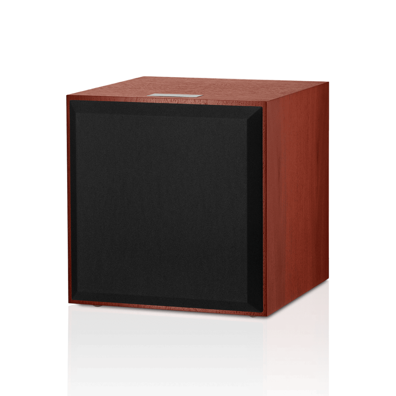 Wooden cube with black side on a white background