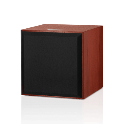 Wooden cube with black side on a white background