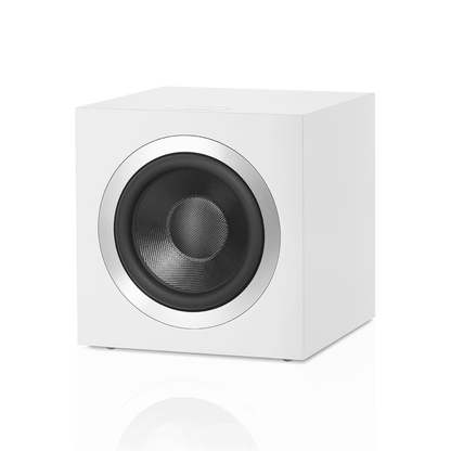 White speaker with black driver on a white background