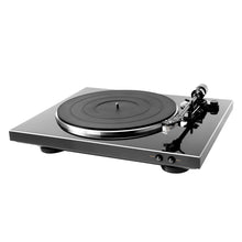 black turntable on white background