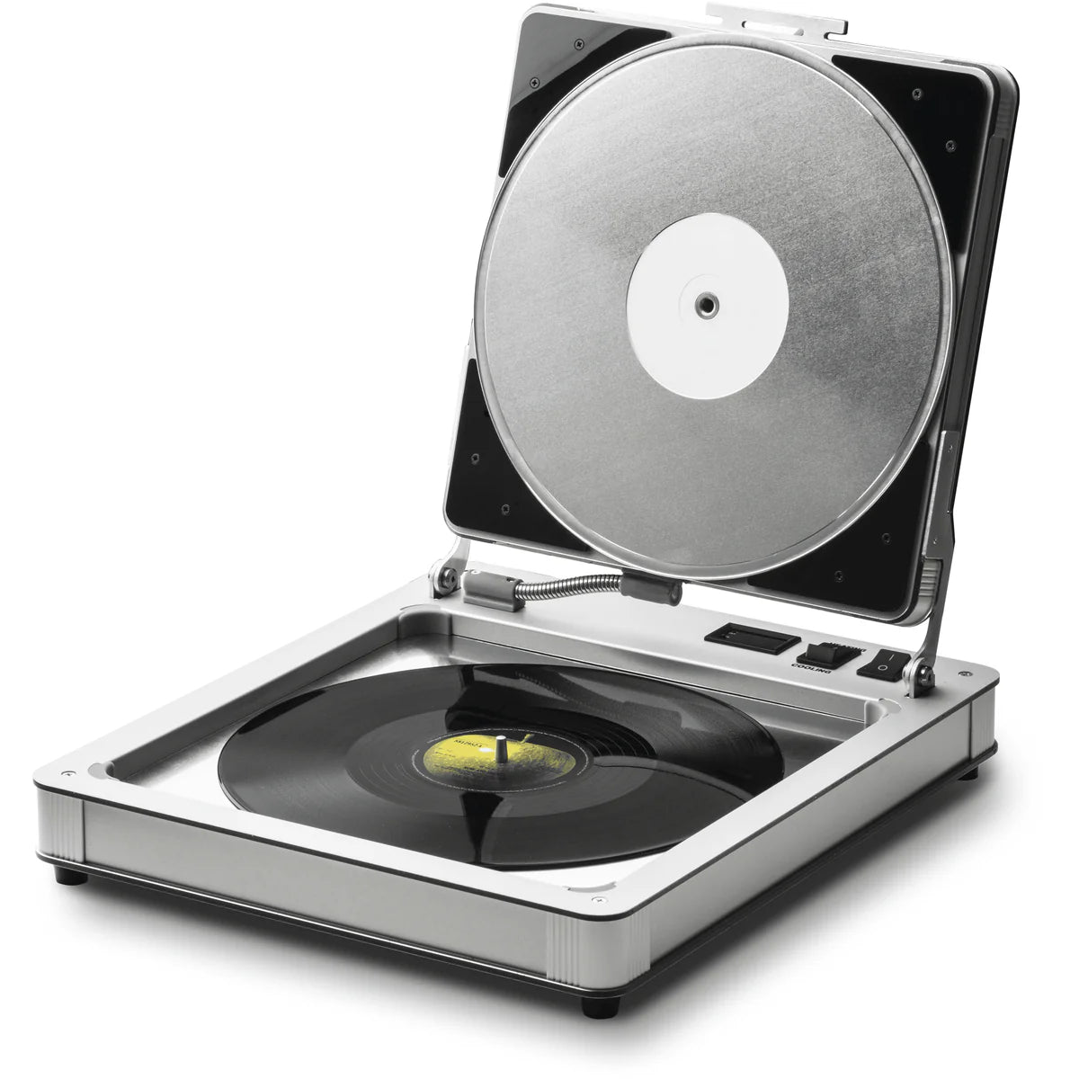 Flatten it vinyl record flattening machine front view on clean background