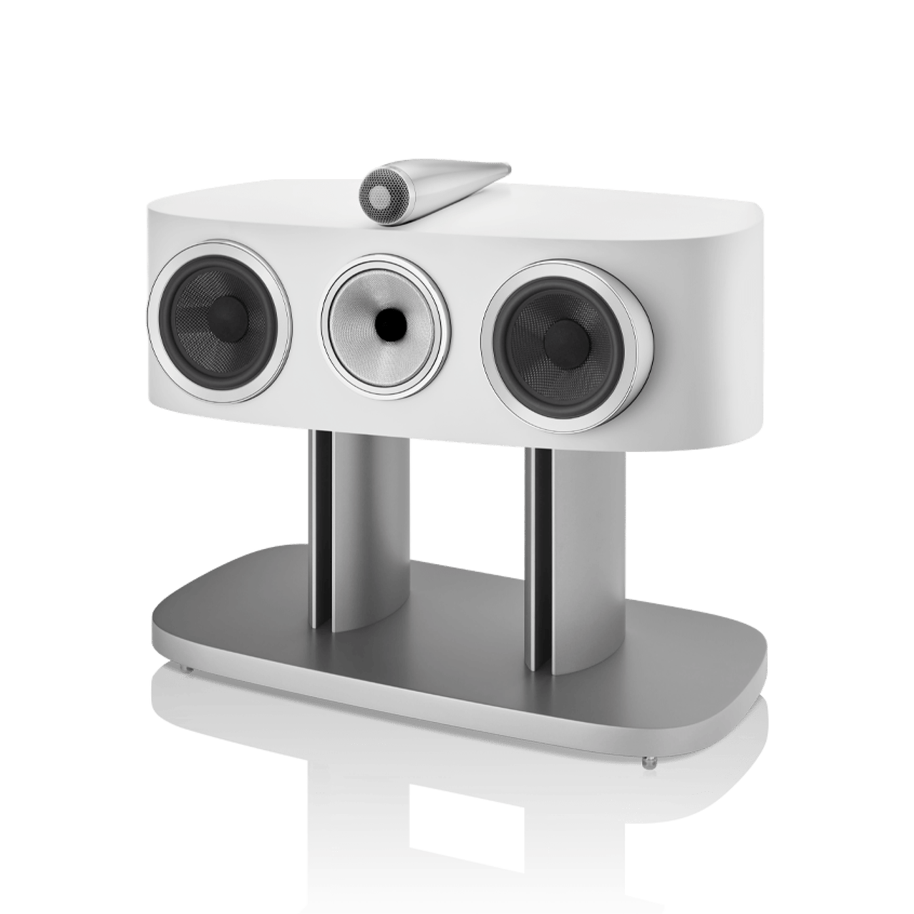 White three-speaker audio system on a white background