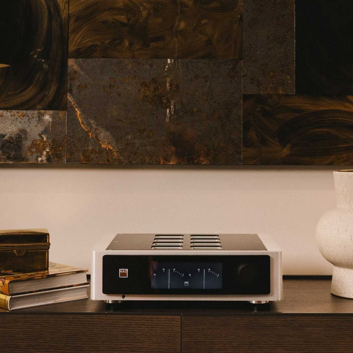 nad m33 v2 streaming amp on shelf