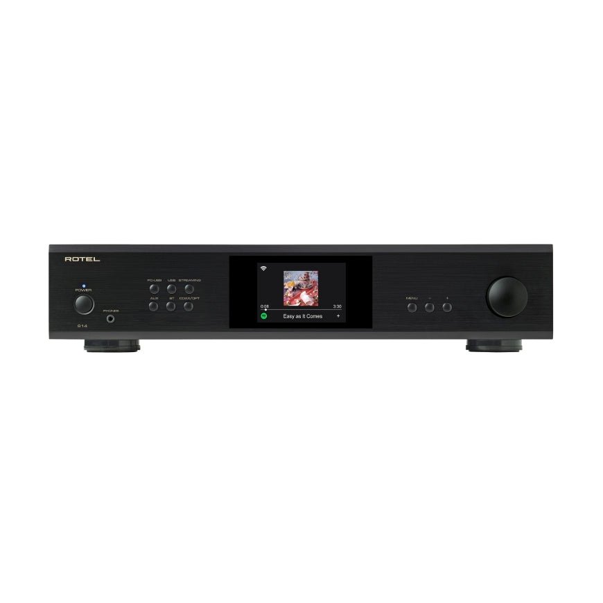 front view of rotel s14 integrated amp in black color