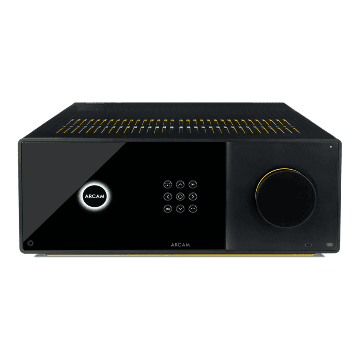 front panel of arcam ava15 receiver with the top visible
