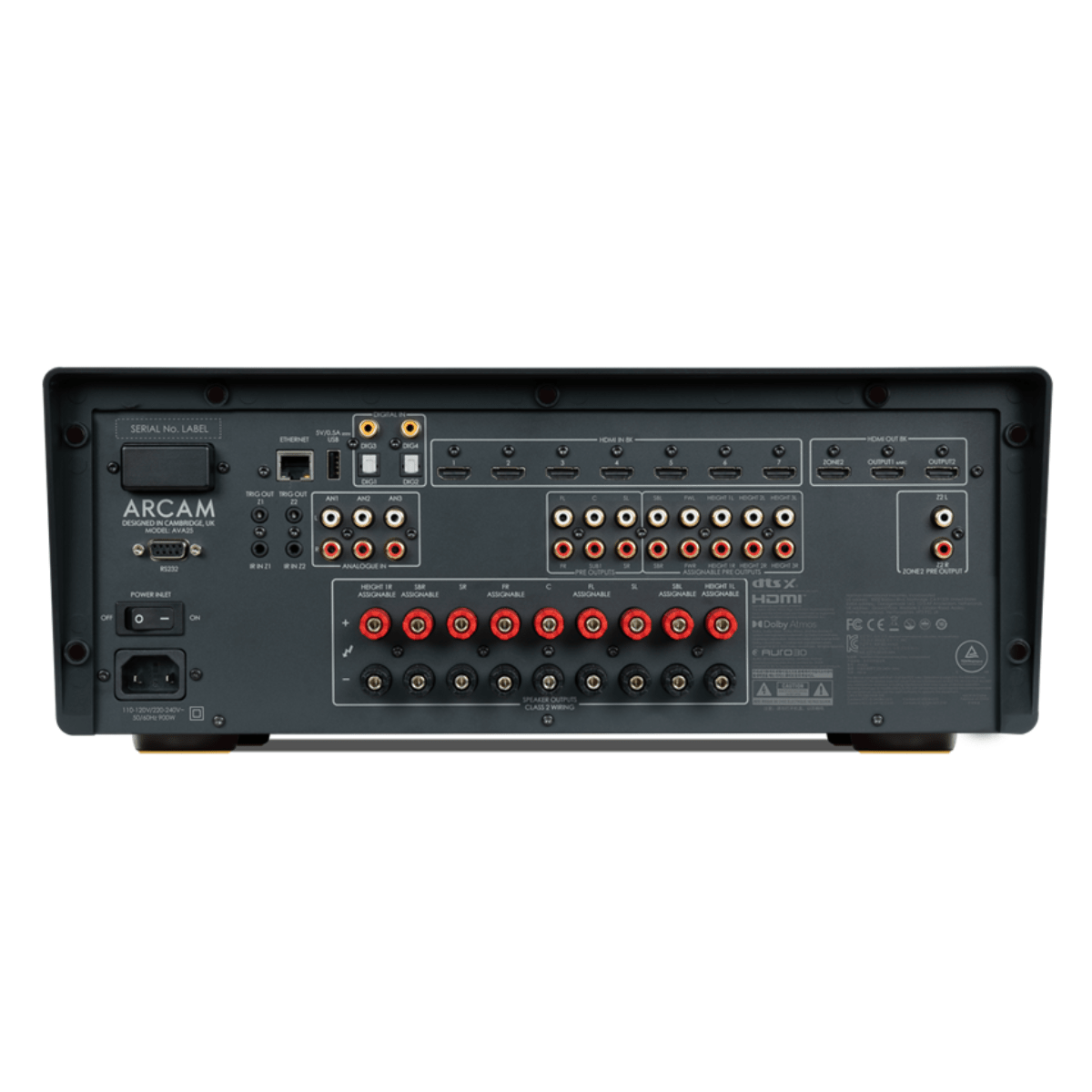 back panel of arcam ava25 av amplifier
