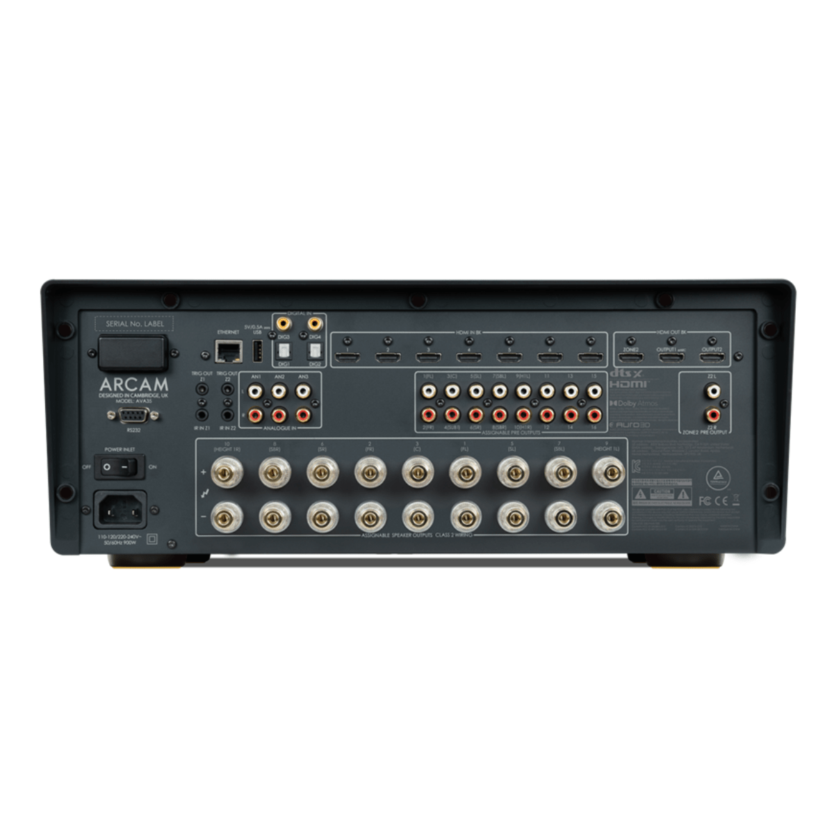 back panel of arcam ava35 av amplifier